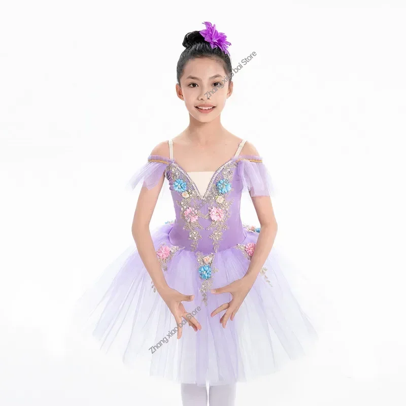 Child Ballet Skirt Girls Tutu Dance Skirt Ballet Jumpsuit Child Ballet Dance Costumes Kids Group Program Performance Clothing