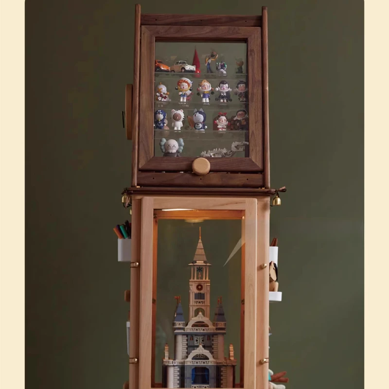 

Magic hat rotating figure cabinet solid wood music blind box high corner rack storage display cabinet bookcase