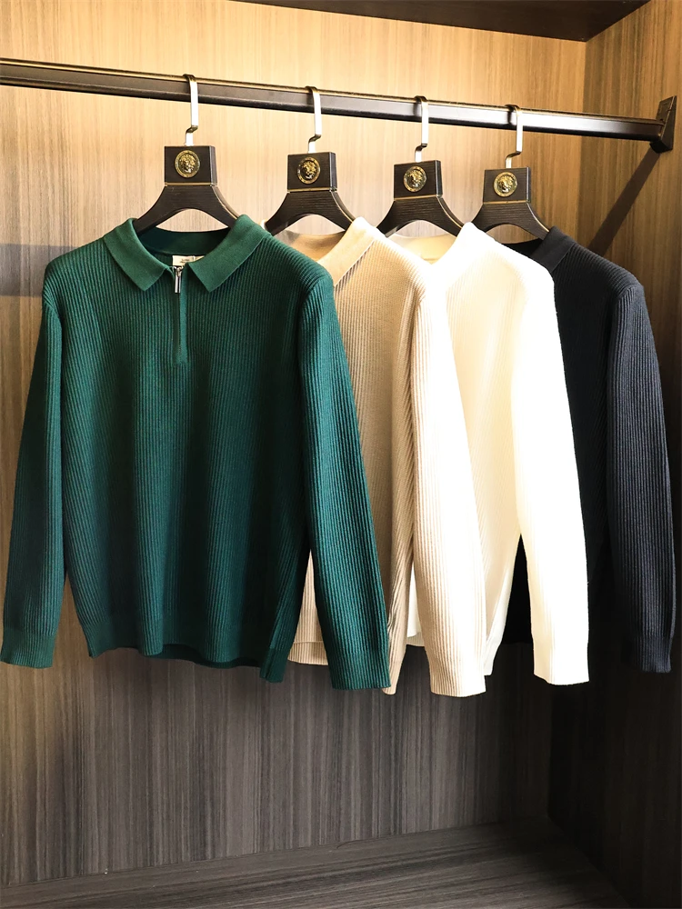 

Retro American Sle Long Sve Zipper Collar Knitted Sweater for Men Soft Comfortable Faionable Autumn Wear Polyester Blend