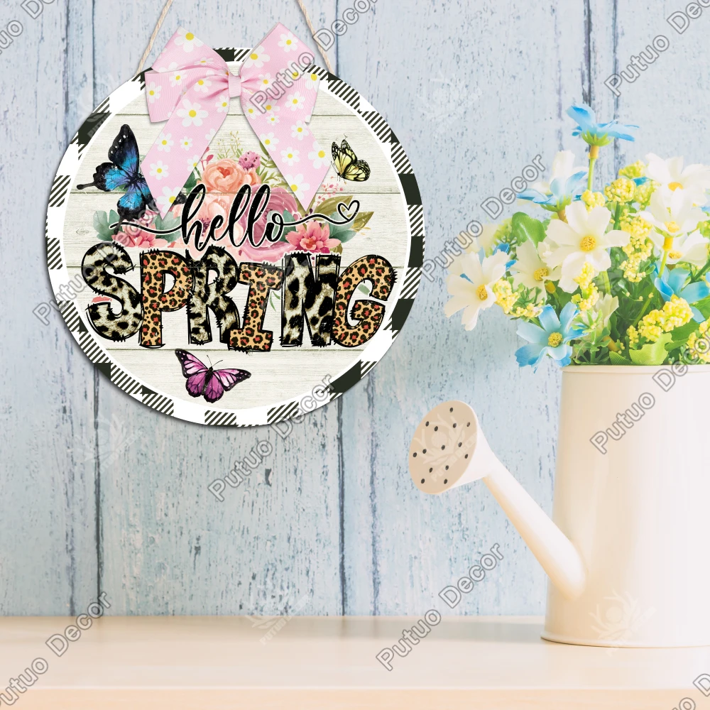 

Putuo Decor 1pc Daisy Pink Bow Wooden Round Hanging Decor, Hello Spring, Wall Decor for Home Farmhouse Cafe Florist's Shop,Gifts