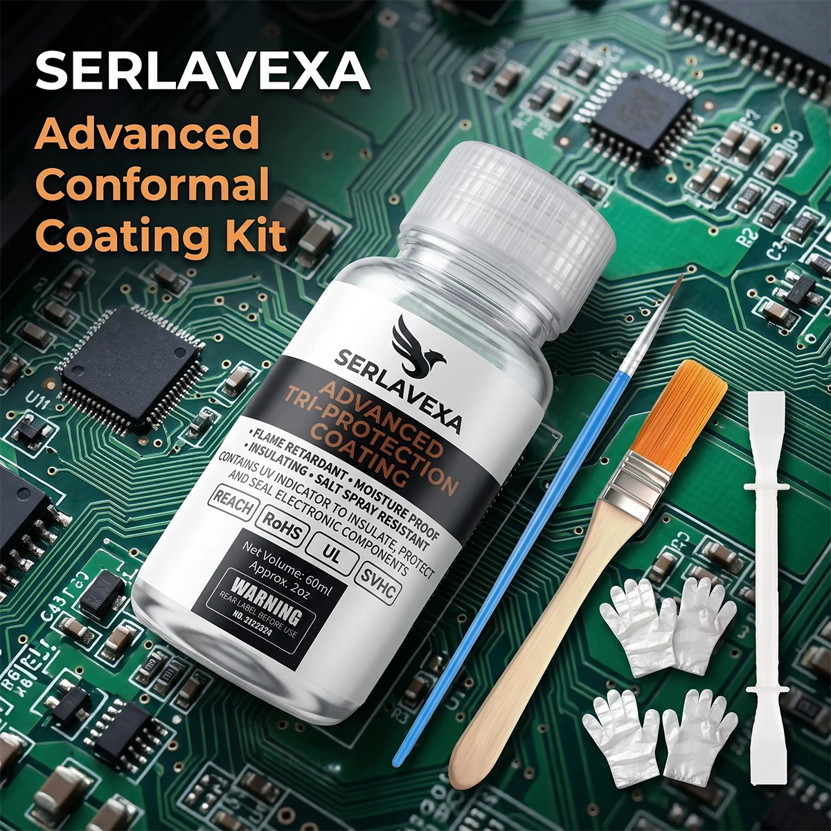 SERLAVEXA 60ml Advanced PCB Conformal Coating, UV Indicator Moisture-Resistant Insulating Seal for Electronics DIY