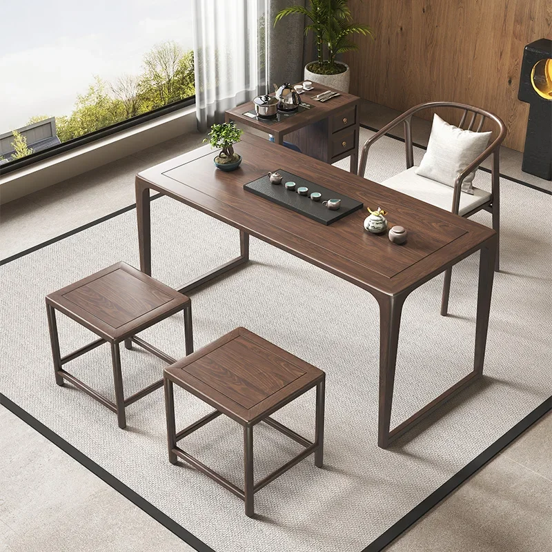 

New Chinese-style elm balcony tea table small apartment household zen kung
