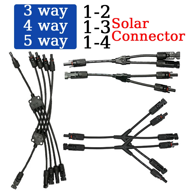 

1/5/20/100 Set PV Solar Connector Photovoltaic Male Female Plug Waterproof IP68 3 4 5 Way Y-Type Parallel 1 In to 2/3/4 Out