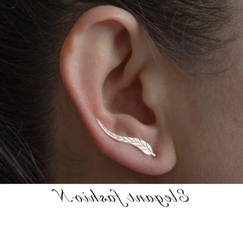 1Pair Leaf Ear Climbers Unique Handmade Delicate Fashion Crawler Earrings for Women Daily Wear Formal Occasion Jewelry Silver