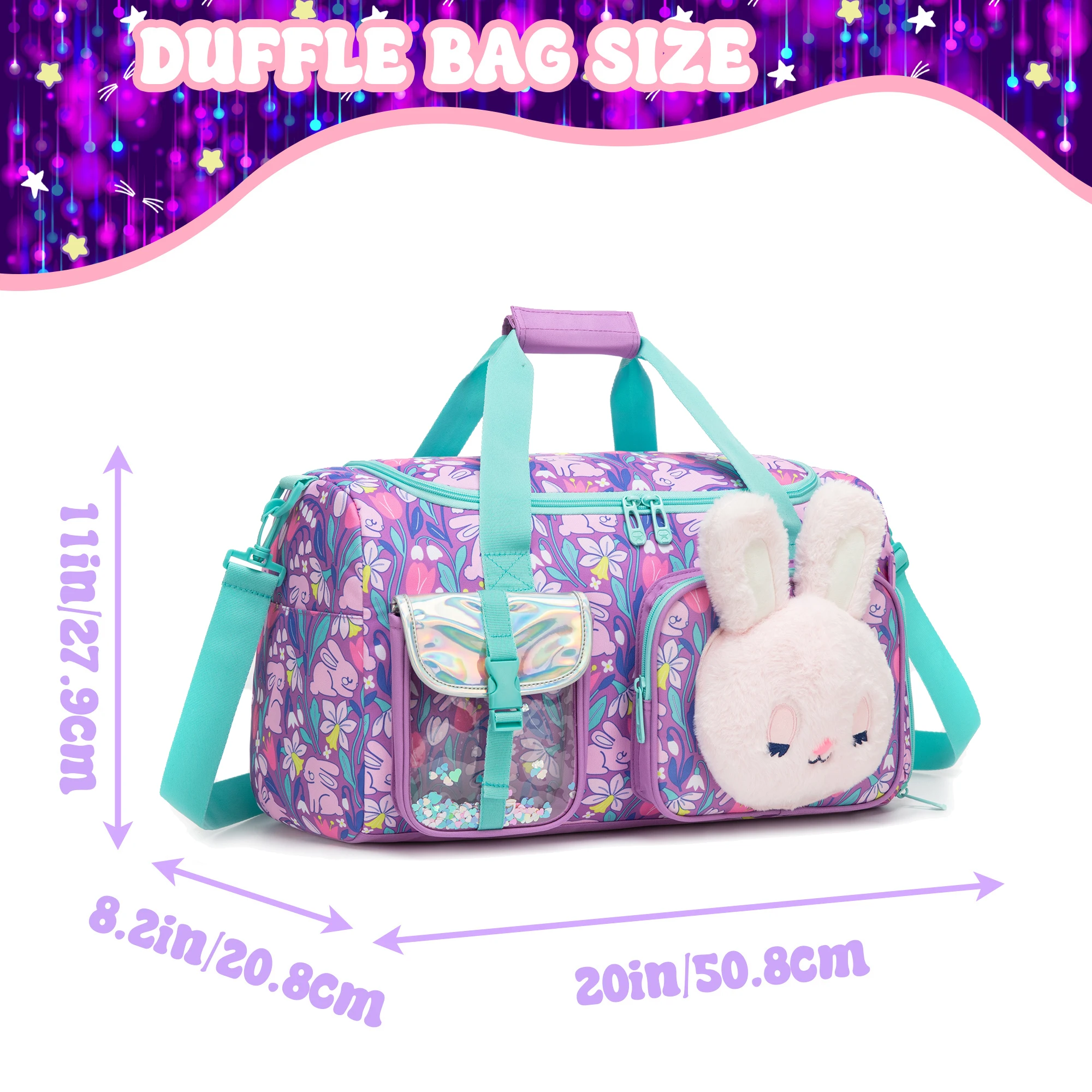 Weekender Overnight Bag for Girls Kids Multifunctional Duffle Dance Gym Bag with Shoe Pocket