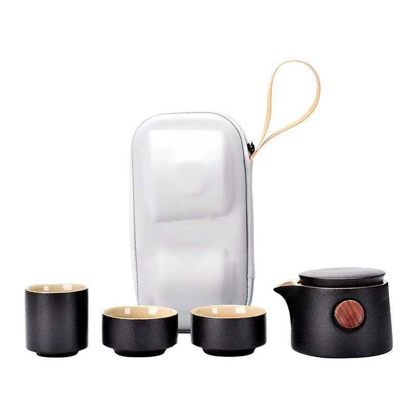 

Japanese-Style Tea Set Ceramic Portable Teapot Outdoor Travel Gaiwan Kettle Office Teacups Kung Fu TeaSet Dinkware Office