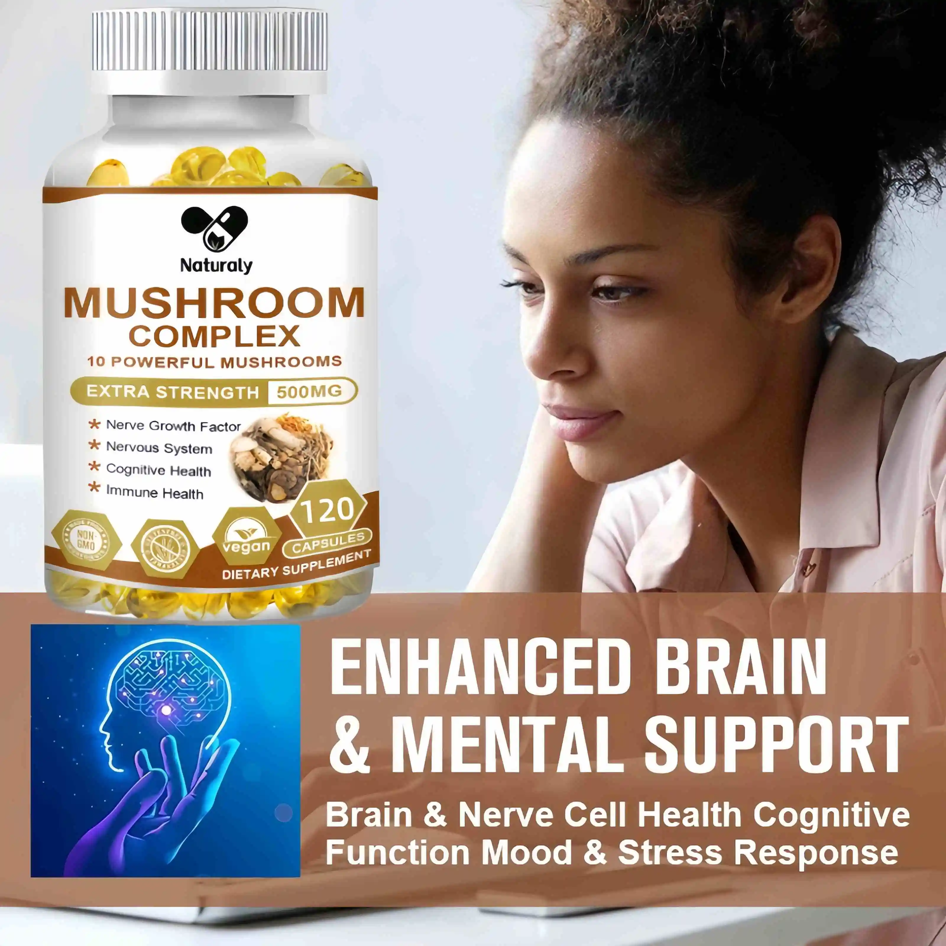 10 Complex Mushroom Capsules Coffee Substitute Energy & Boosting immunity Ganoderma lucidum extract supplement