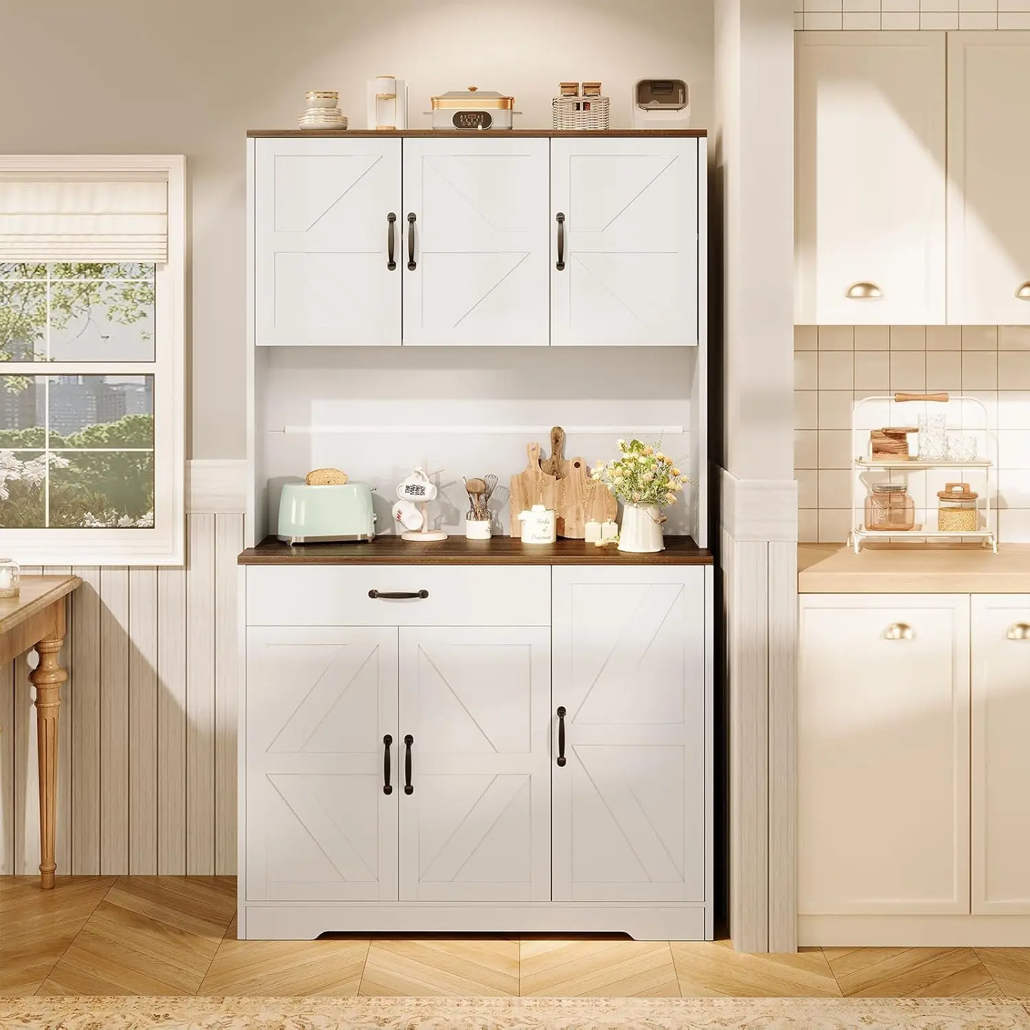 

71" Kitchen Pantry Cabinet with Charging Station, Buffet Sideboard for Coffee Maker & Toaster, Storage Cabinet for Snacks, Spice