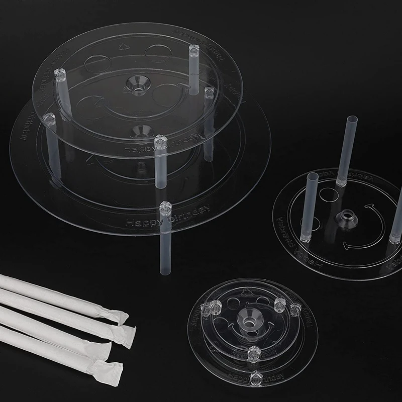 Cake Stand Cake Plate 5 Reusable Cake Supports With 15 Plastic Dowel Rods Cake Supports For Multi-Tier Cake Decoration