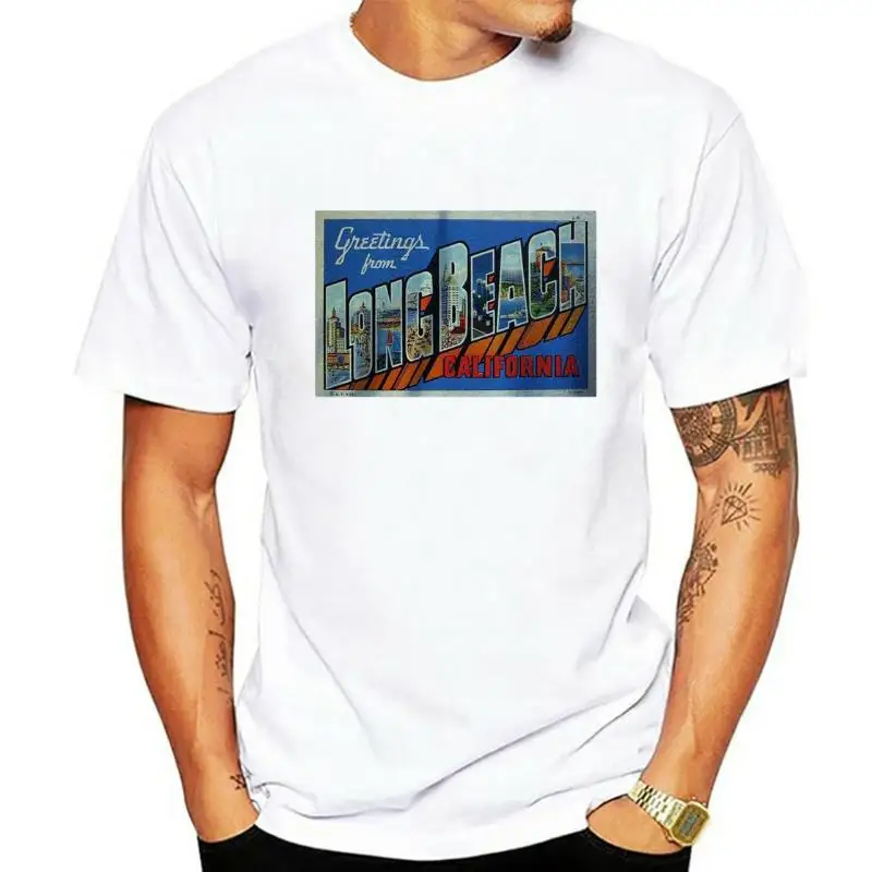 Vintage Postcard Greetings from Long Beach CA Retro Inspired T shirt