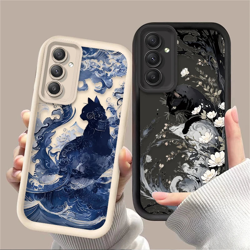 Cool Splash-ink Cat Case for Samsung Galaxy A35 A15 A55 A25 A16 A06 A05 A05S A24 A13 A23 A12 A22 A32 A52 A71 A51 4G Back Cover