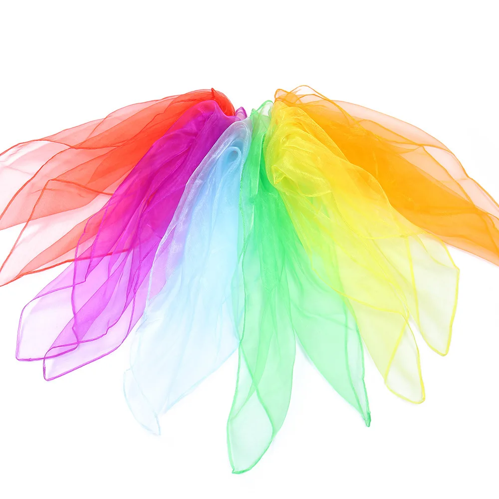 Sciarpa in nylon chiffon tinta unita da 60 cm - Versatile danza e performance Avvolgente quadrato Tessuto trasparente leggero Colori caramelle per bambini