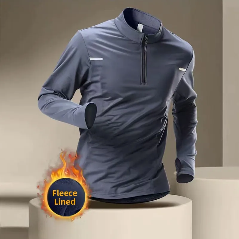 Quick Dry Sports Training Men's T-Shirt Long Sleeve Half Zip up Fitness Running Winter Casual Sportswear Polyester Fiber