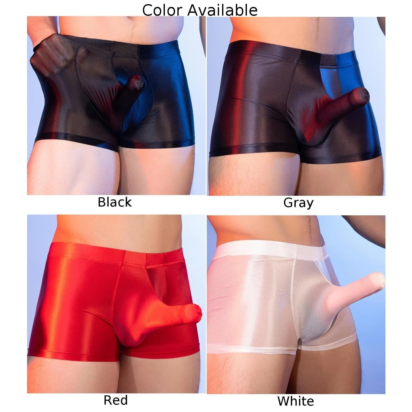 Men’s Trunks Sexy Elephant Nose Pouch Oil Glossy Underwear Sheer Stretch Lingerie Ice Silk Tight Separation Underwear