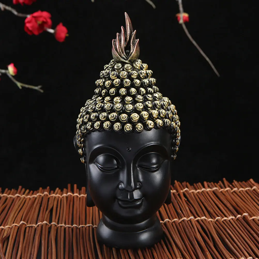 Resin Buddha Head Statue Deep Meditation Sculpture Decoration for Living Room Bedroom Meditation Space Buddhist