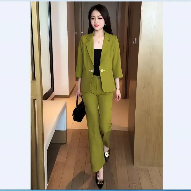 Women 2024 Summer New Fashion Professional Suit Trousers Two Piece Female Elegant Casual Thin Blazers Jacket+Pants Matching Set