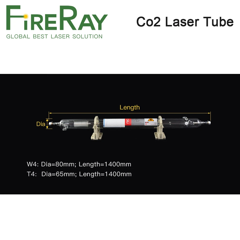 FireRay Reci W4 T4 100W Co2 Laser Tube Dia.80mm 65mm Length 1400mm for Co2 Laser Engraving Cutting Machine S4 Z4