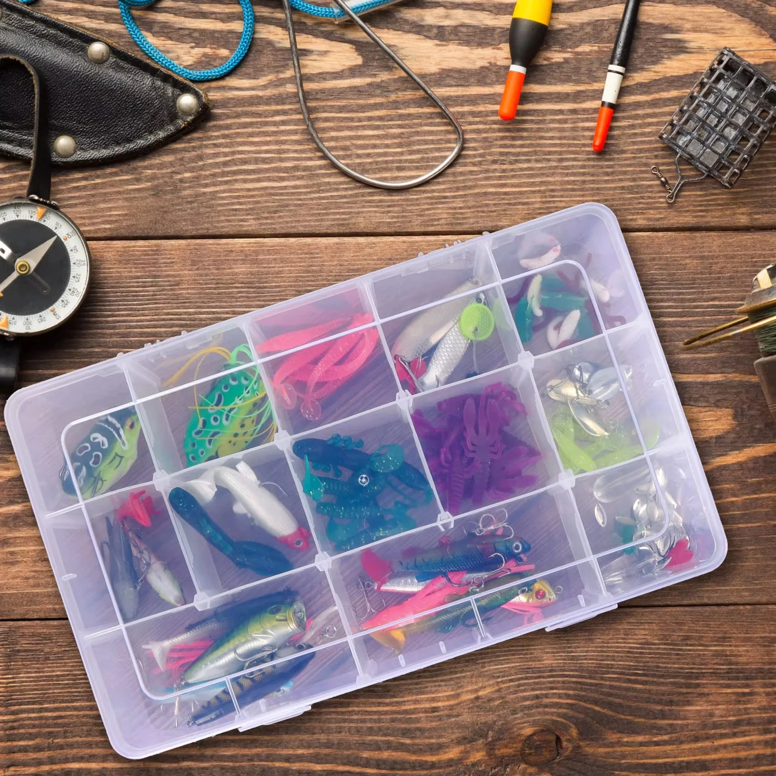 1/2/3 Stück große transparente Kunststoff-Aufbewahrungsboxen mit 15 Fächern – ideal für Heimwerkerarbeiten, Schmuck, Perlen, Werkzeuge, Bastelarbeiten und mehr – Detail 2