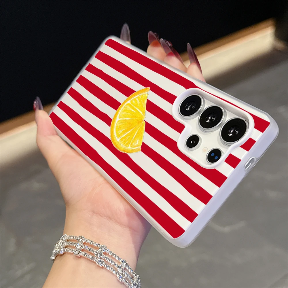 Gestreifter Zitronen-Case für Samsung Galaxy S21 S25 S24 S23 Ultra S22 Plus FE A56 A55 A54 A36 A35 A34 5G Einfache Farbblockierung Hülle – Detail 2