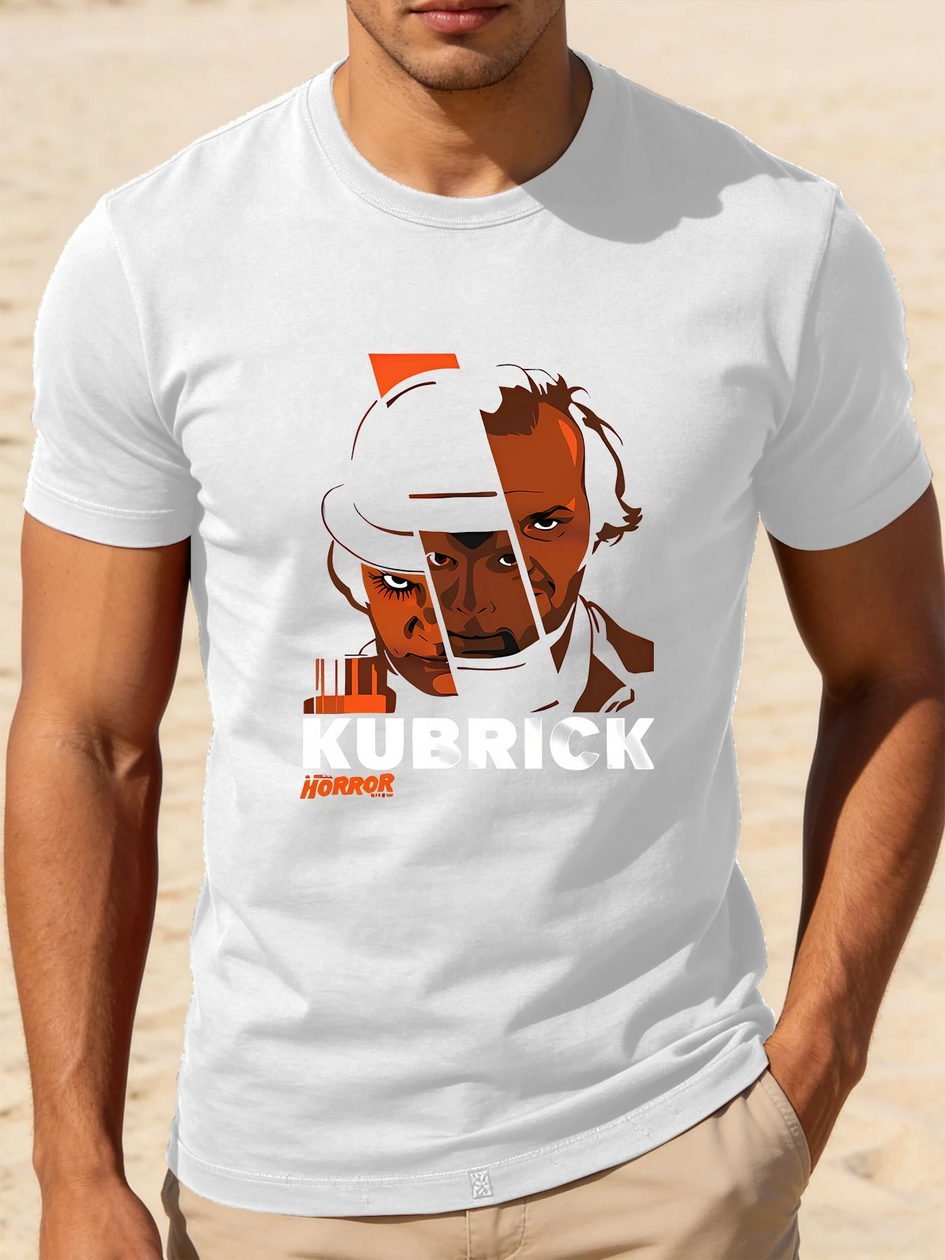 KUBRICK Character Color Separation Art Pattern Front Large Print Men's Fashion Round Neck Short Sleeve T-shirt