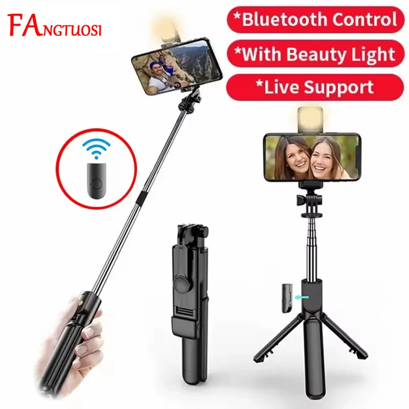 FANGTUOSI 2025 Selfie Stick حامل ثلاثي القوائم لاسلكي مع حامل ثلاثي القوائم قابل للتمديد عن بعد لهاتف iPhone Tiktok البث المباشر