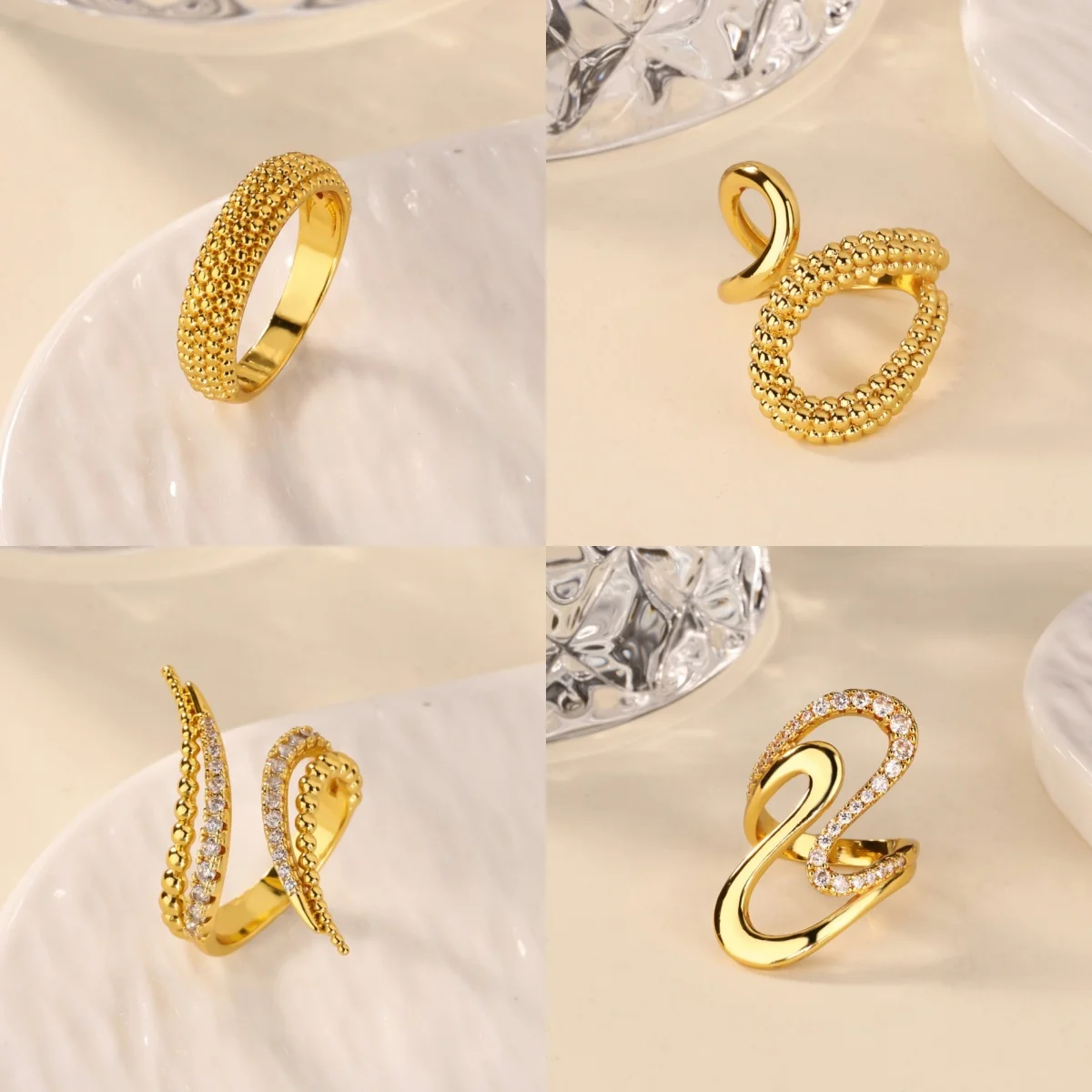 Classic Geometric Zirconia Women's Rings 18K Gold-Plated with Small Flower Design Jewelry Ring Free Shipping