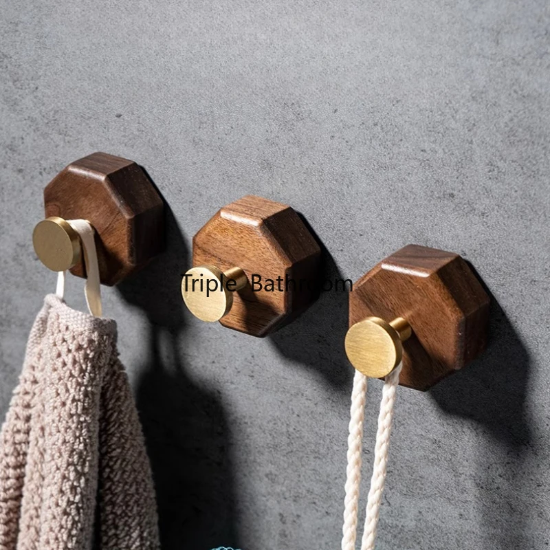 2pcs Solid Wood Clothing Rack Hook Punch-free Wall-mounted Hook Towel Storage Hook Up Bathroom Organizer Home Shelf Accessories