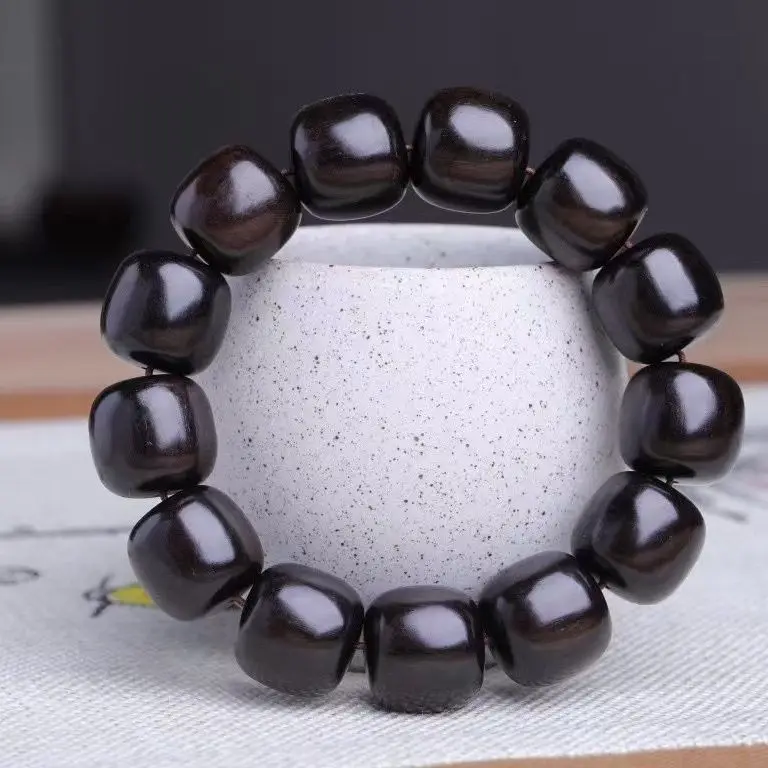 

Natural Ebony Purple Sandalwood Barrel Beads Bracelet Men's Old Material Wooden Buddha Beads Hand String Women's Lucky Jewelry