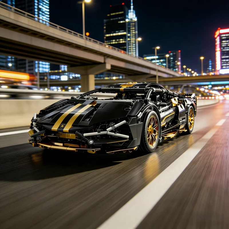 

1200+PCS Gold Tech Super Car Construction Bricks Set, Luxury Collectible Display Model, Perfect Gift for Boys Adults