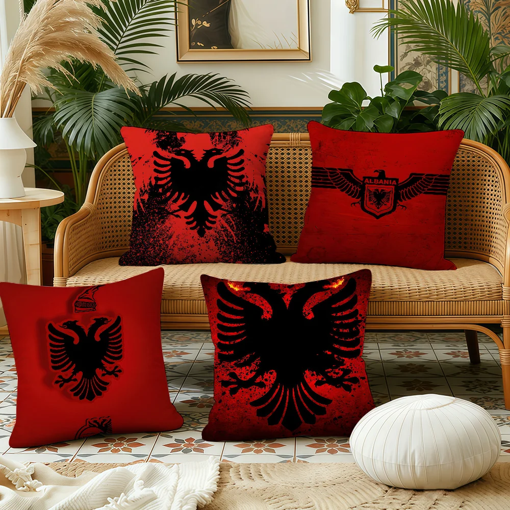 A-Albania flag cushion cover Plush Fabric Soft Double Sided Print Sofa Cushion Cover Throw Pillow Covers