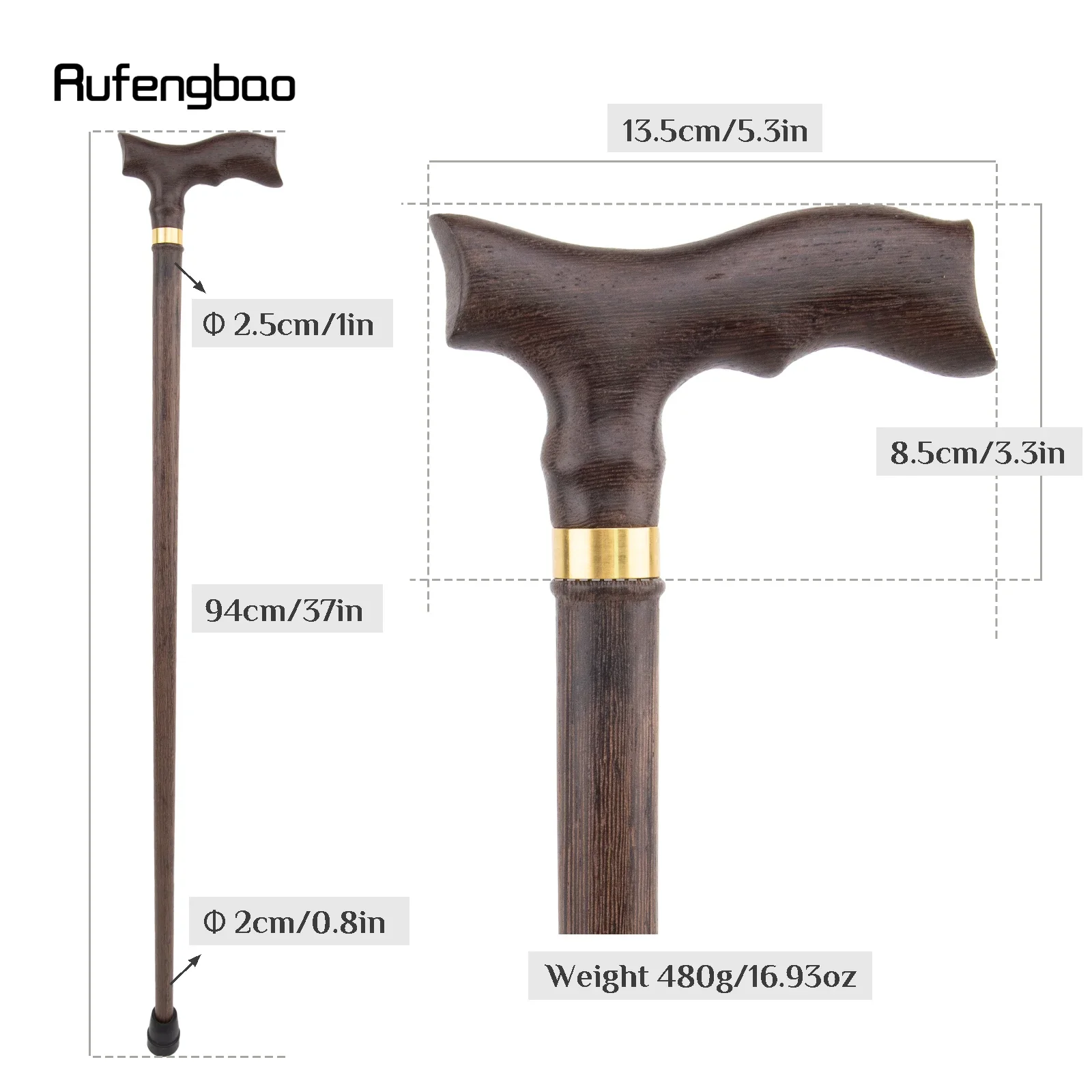 Bruine Houten Single Joint Fashion Walking Stick Decoratieve Cospaly Party Walking Cane Halloween Mace Kruk Wand Crosier 94Cm