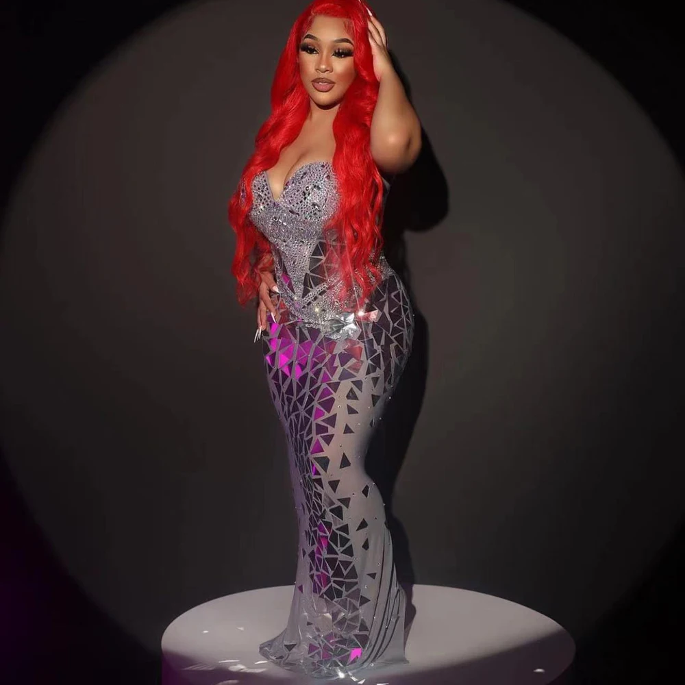 الفاخرة حجر الموضة الترتر المرايا فستان المرأة مساء فساتين لحفلات عيد الميلاد حجر الراين زي حفلة موسيقية احتفال فساتين الحفلات