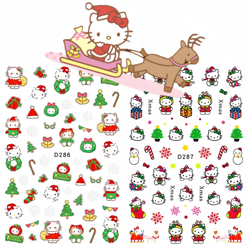 

2PCS Sanrio Christmas Hello Kitty Nail Sticker Cartoon My Melody Cinnamoroll Sticker Stickers For Nails Kuromi Sliders For Nails