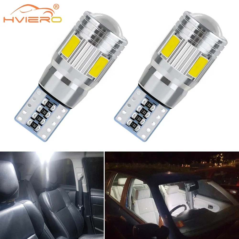 

2Pcs T10 W5W Interior Xenon 6SMD 5630 Lens Projector Solid White Blue Pink LED CANBUS Aluminums Bulbs Side Marker Parking Light