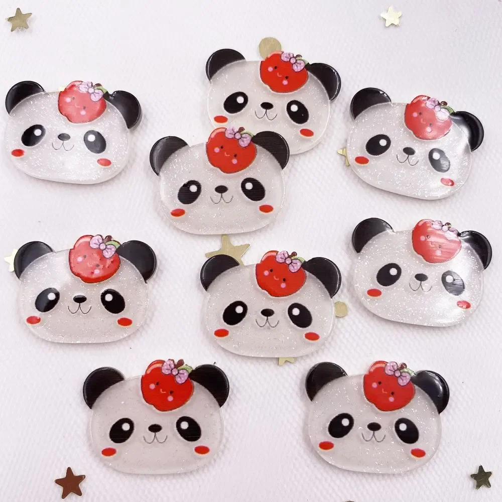 20PCS Glitter Lovely Colorful Panda Flatback Acrylic Sheet Miniature Pattern Planar Scrapbook Hairpin DIY Craft  Supplies F961*2