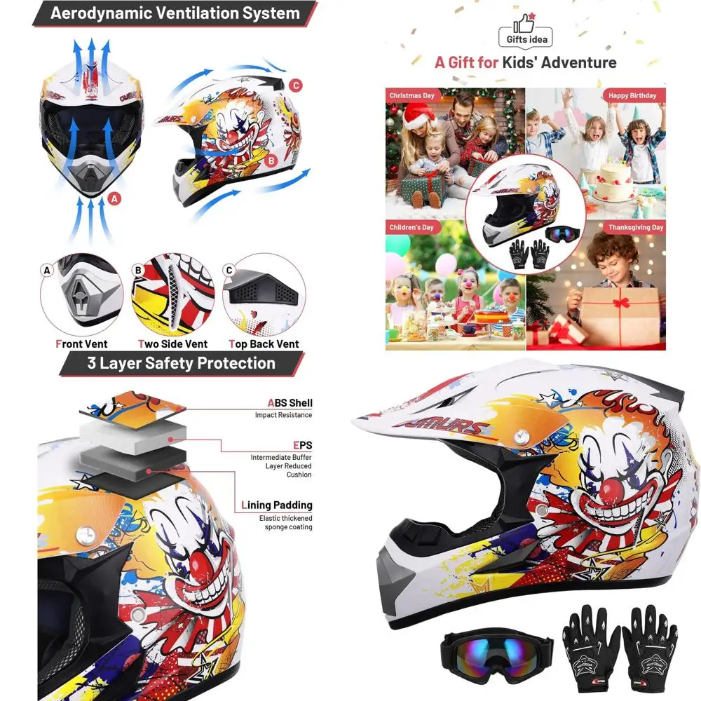 

Youth Dirt Bike Helmet with Goggles & Gloves for Ages 5-14, Suitable for Kids' ATV, Four Wheeler, Motocross, BMX, MX UTV, Offroa