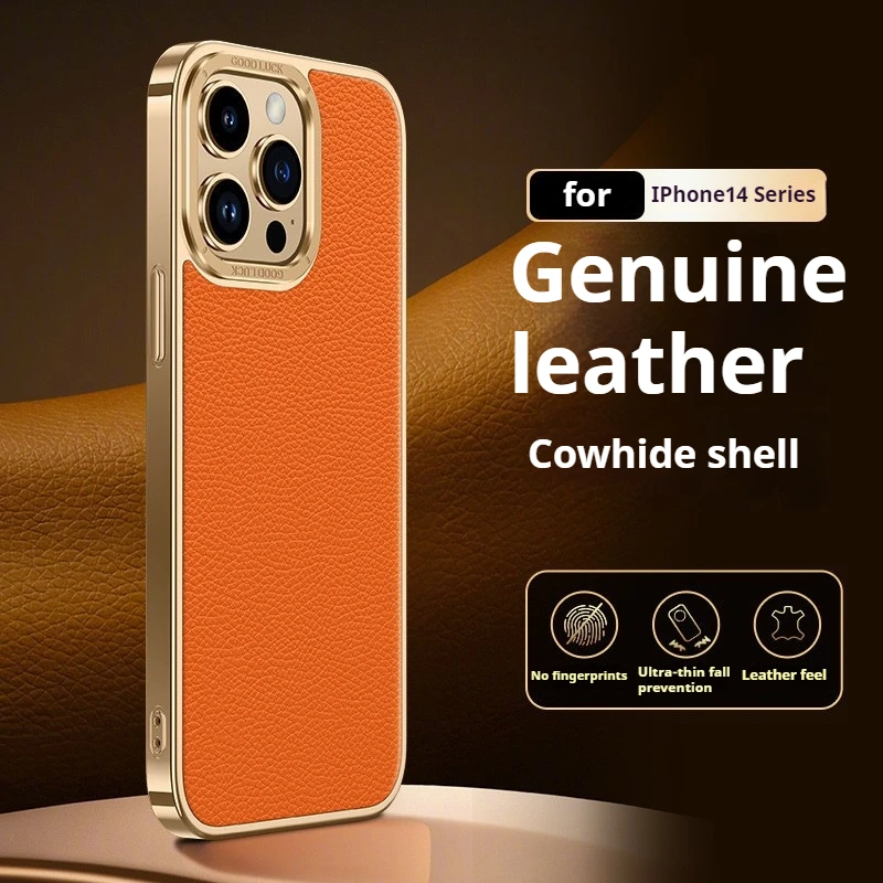 Suitable for Apple 15 Promax Leather phone Case Premium Feel for iPhone 14 Metal Lens 13 Electroplated Protective Case