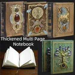 Retro Magic Notebook 3D Relief Sculpture Flying Horse Pentagram Inlaid With Natural Crystal Stone Thickened Multi Page Notebook