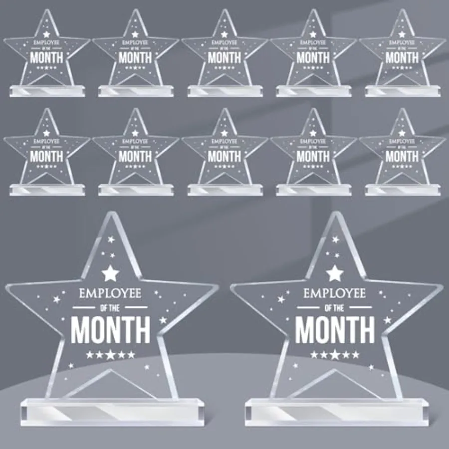 

Набор из 12 акриловых наградных табличек «Сотрудник месяца» синего цвета с подарочным сувенирным пресс-папье для учителей и медсестер