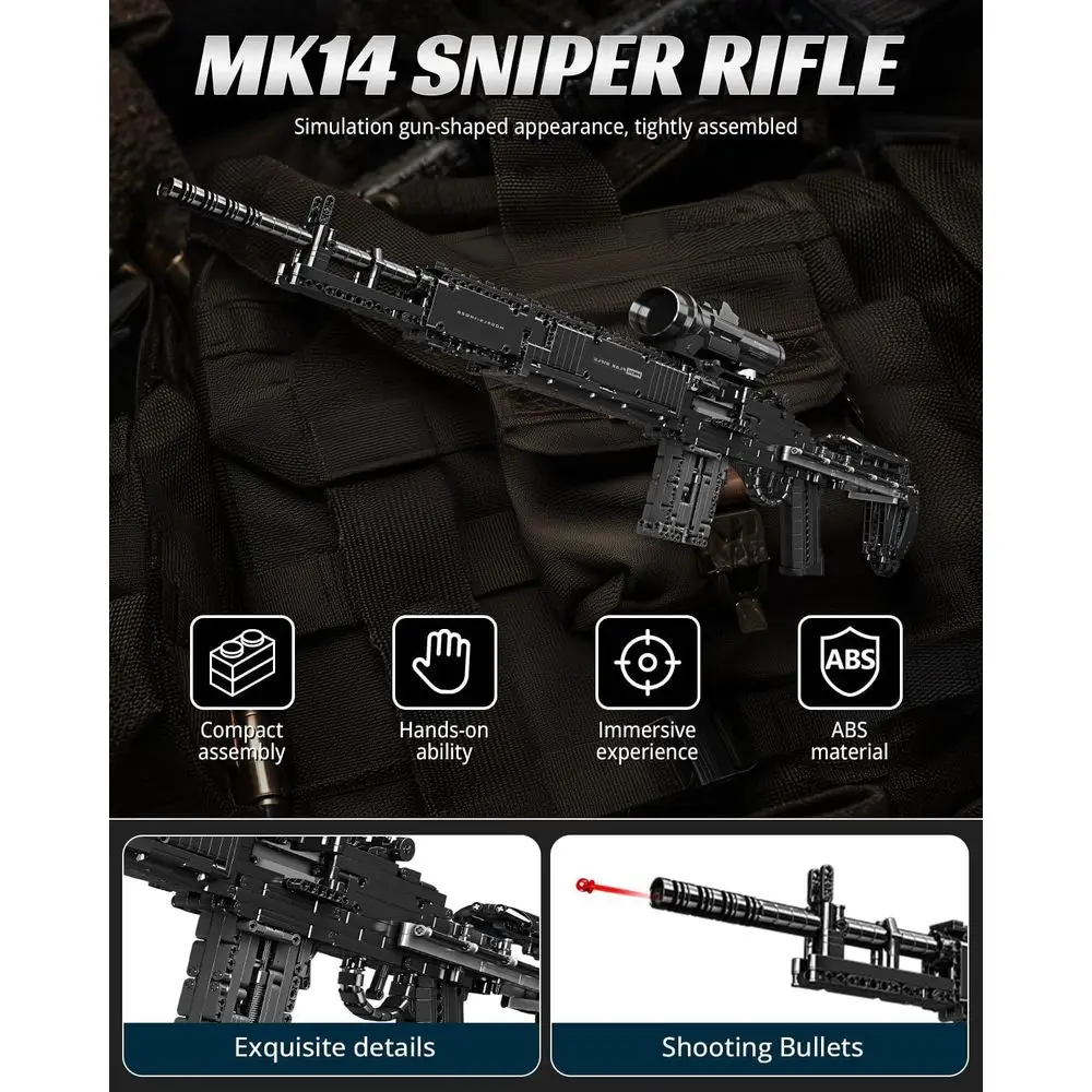 Set di blocchi da costruzione per cecchino MK14 - Mattoni giocattolo militari da 1468 pezzi per bambini e adulti