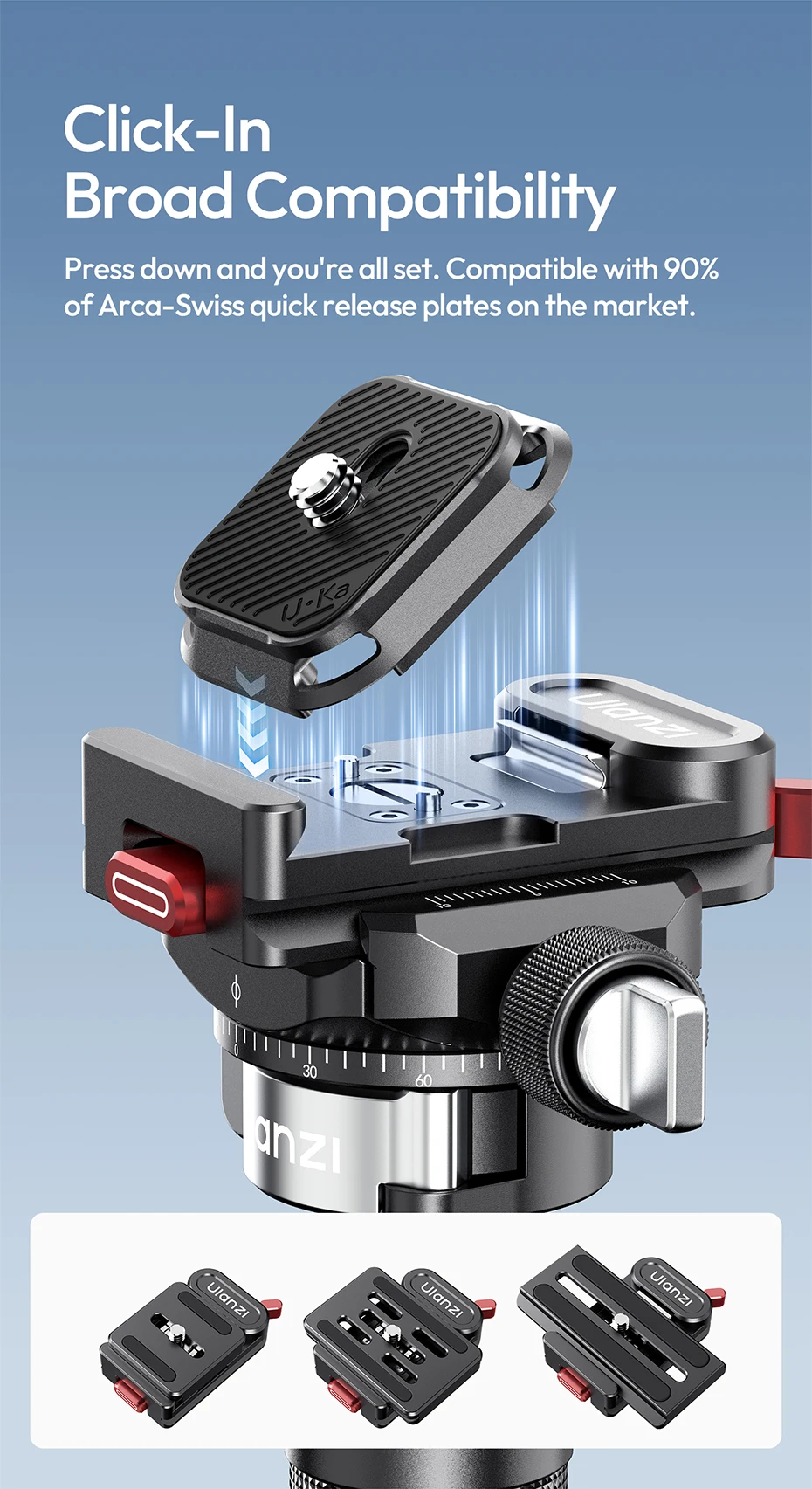 Ulanzi UKA12 UKA Pro Schnellwechsel-Kit Doppelte Verriegelungsplatte für Kamera mit Arca-Swiss-Basis für Kamera-Slider-Stabilisator – Detail 5