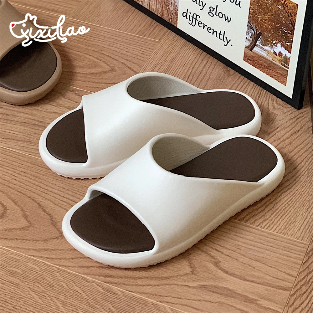 XIXITIAO EVA Home Slippers Women Fashion Color Blocking Beach Sandals Bathroom Shower Slides Female Lightweight Cozy Soft Shoes