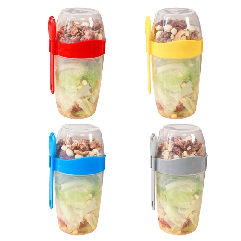 Travel Friendly Salad Cup Set Convenient Oatmeal Cup Yogurt Nut Fat-Reduced Vegetable Fruit Box Cup with Lid and Spoon