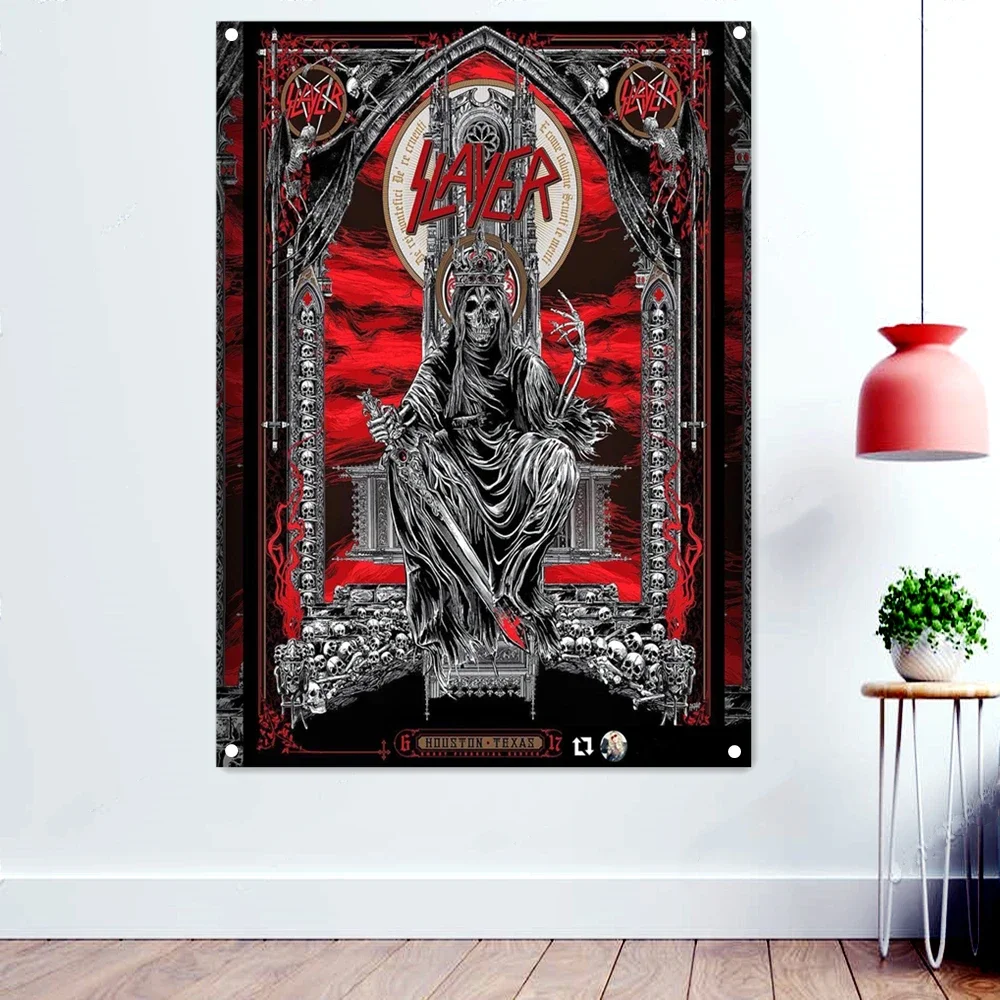 King Vintage Rock Music Band Banners Wall Art Home Decor Death Metal Artist Poster Scary Blood Skull Flag Retro Hanging Cloth A1