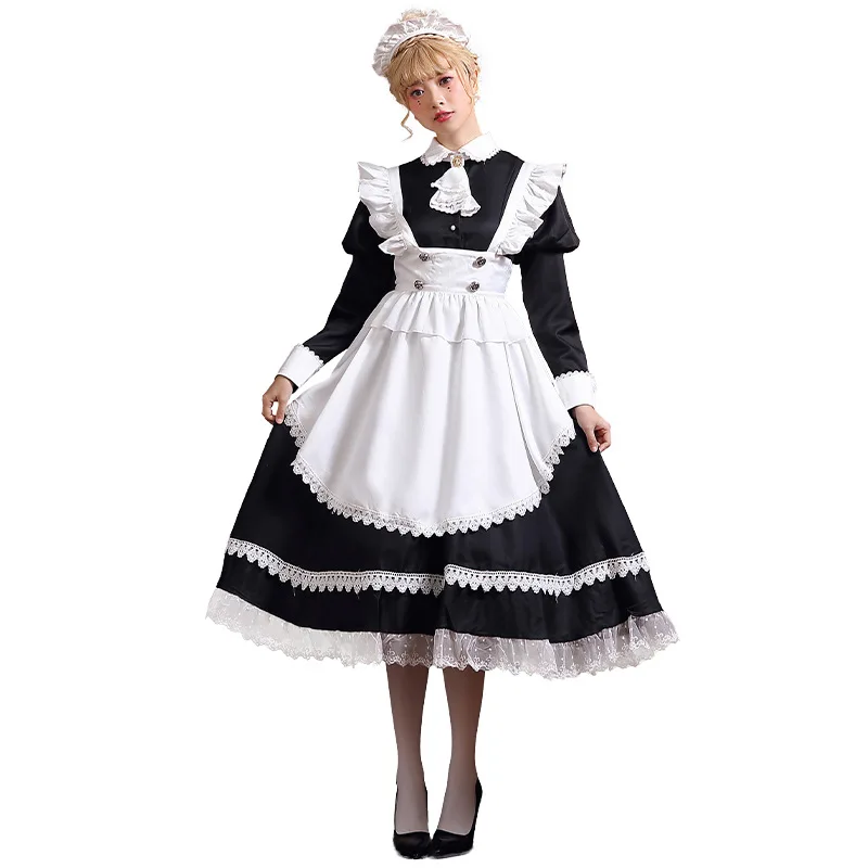 

Black White Housekeeper Maid Long Dress Costumes Cosplay Butler Long Sleeve Maid Dress Waitress Maid Costumes