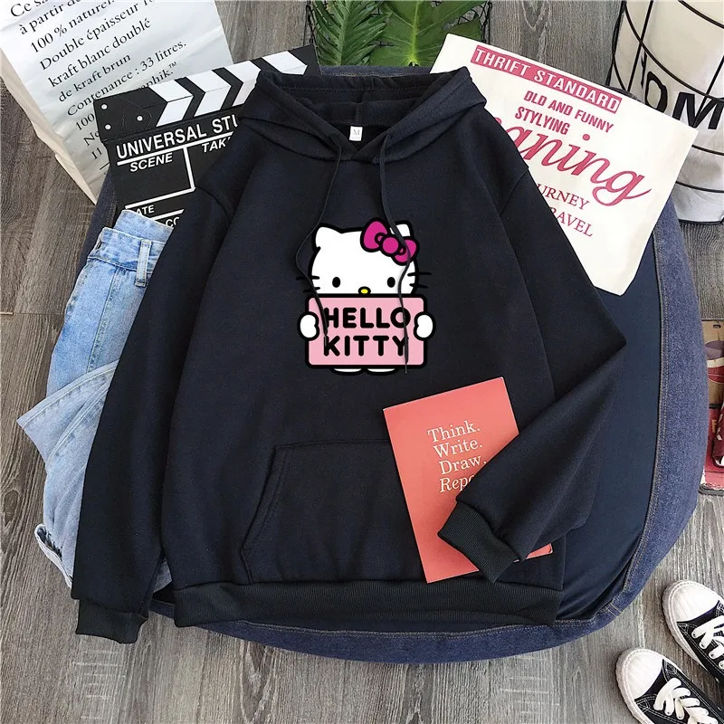 2024 New Casual Women\'s Sanrio Hello Kitty Kawaii Women\'s Top Cute Hoodie Fashion Harajuku Long Sleeve