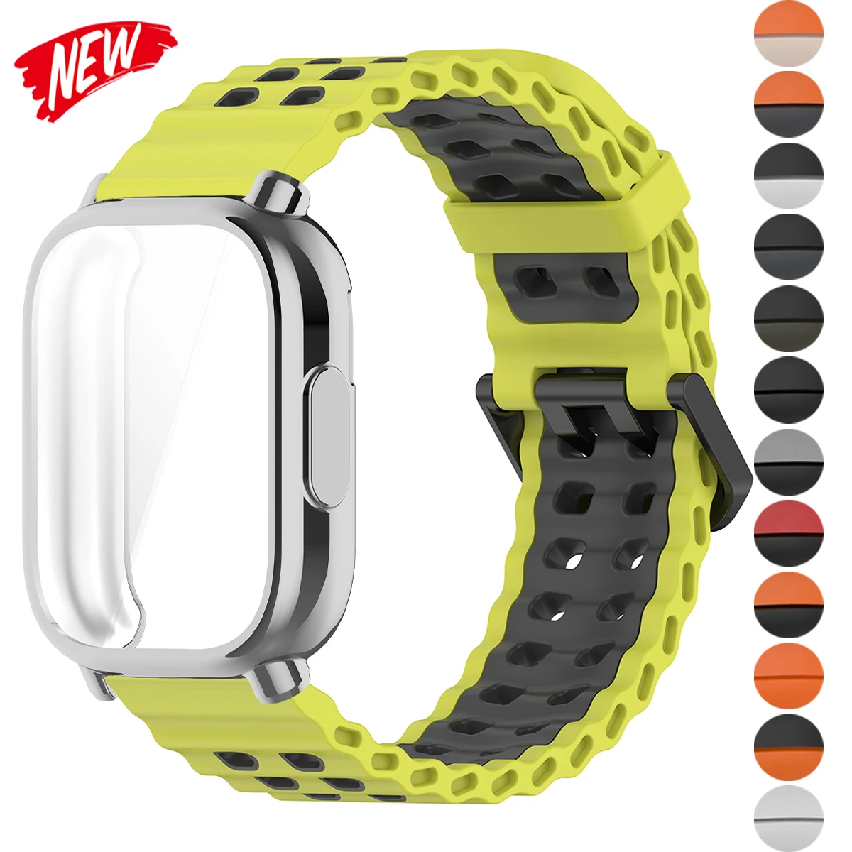Marine-Armband + TPU-Gehäuse für Redmi Watch 5 Active/Lite, zweifarbiges Ocean-Band, vollständige Abdeckung für Redmi Watch 5 Lite Sportarmband