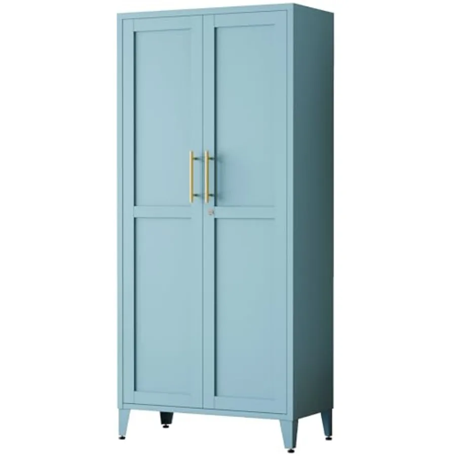 Lockable 61 Inch Tall Metal Storage Cabinet for Bedroom Kitchen, Steel, Gray, Heavy-Duty with Adjustable Shelves and 4-Tier Org