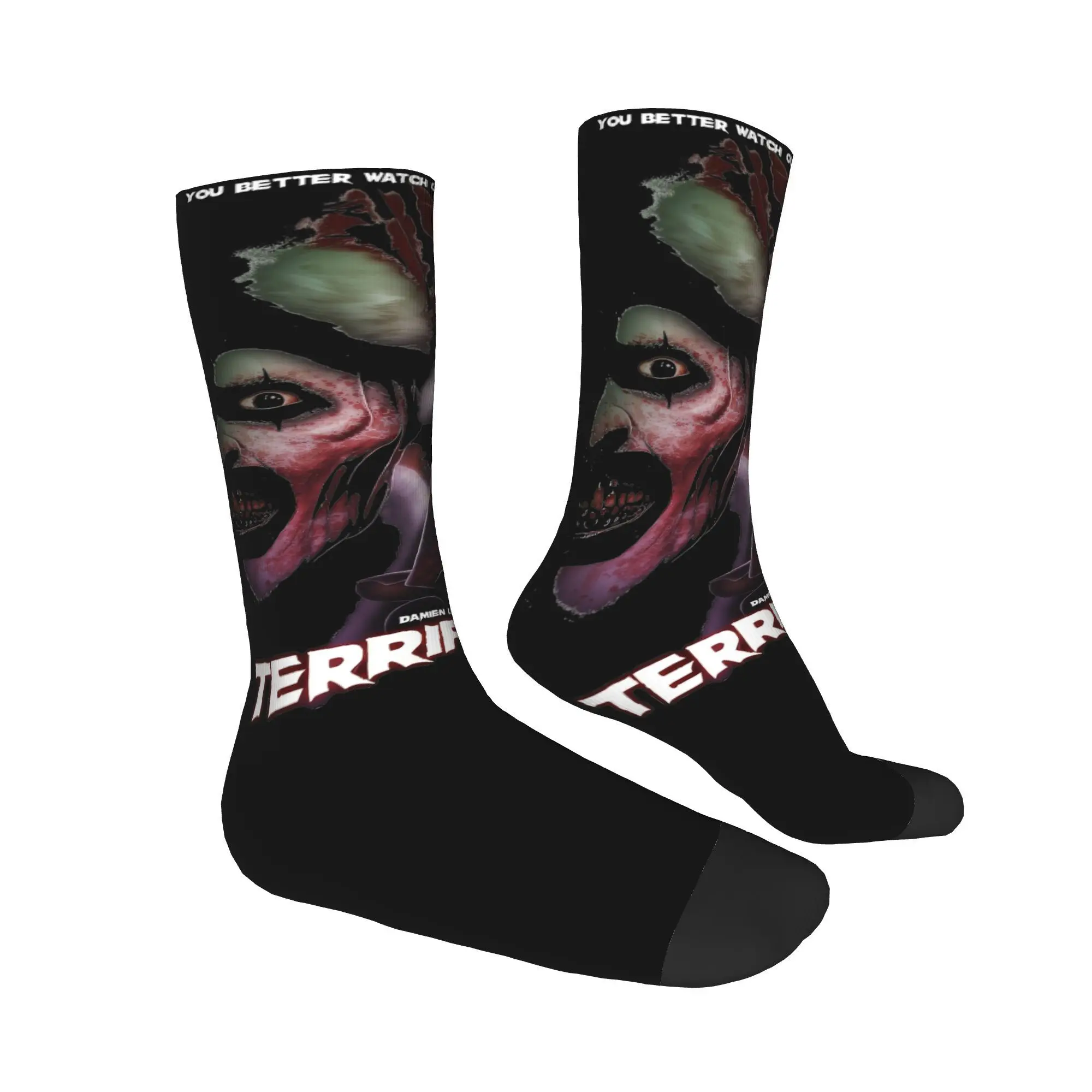 Terrifier 3 Calcetines de película de terror Merch para hombres y mujeres Calcetines de tubo medio de Halloween Suaves La mejor idea de regalo