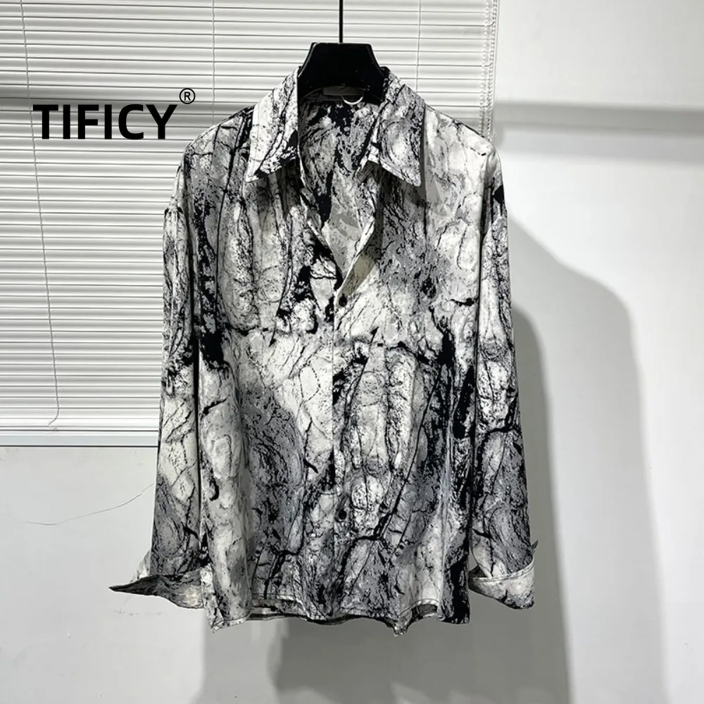 High Street Summer Dark Irregular Printed Loose No Iron Hanging Shirt Men's Retro Streetwear Casual Loose Shirt